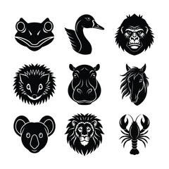 Black and White Animal Head Silhouettes Diverse Wildlife Collection