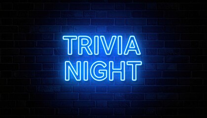 Neon sign Trivia Night on brick wall