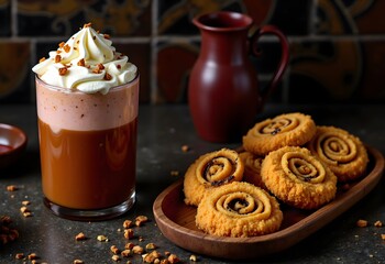 Jallab Float Rosewater Ice Cream Drink with Mutabbal Eggplant Fried Fritters, Syrian Food and Drink