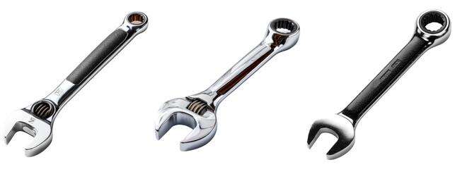 Collection of Adjustable Wrenches on Transparent Background