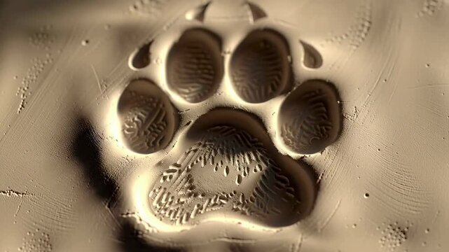 Animal paw print in sand with detailed texture  