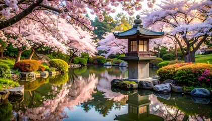 Peaceful Japanese garden with cherry blossoms (1)
