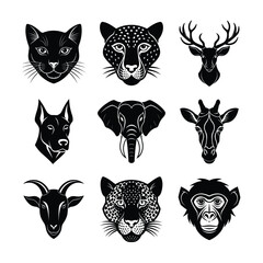 Black and White Animal Head Silhouettes Cat Cheetah Deer Dog Elephant and More