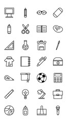 Editable line stroke icon set of school supplies vector for back to school Editable line stroke icon set of school supplies vector for back to school concept.