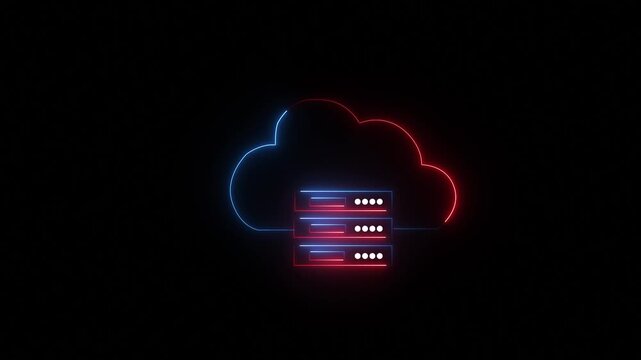 Cloud technology concept for data management system, online database storage, networking and internet service.  Information system for business. Animated cloud computing icon on transparent