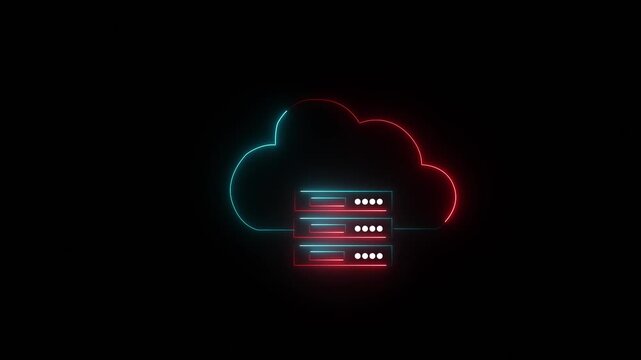 Cloud technology concept for data management system, online database storage, networking and internet service.  Information system for business. Animated cloud computing icon on transparent