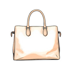 A stylized illustration of a light colored handbag with black outline on transparent background