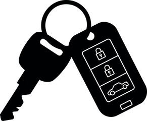 Black silhouette of a car key fob with lock unlock and car icons automobile vehicle