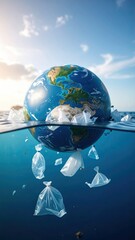 Fototapeta premium Earth sinking in plastic waste