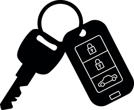 Black silhouette of a car key fob with lock unlock and car icons automobile vehicle