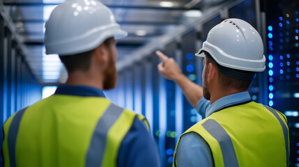 Engineers Supervising Data Center Operations and Server Racks