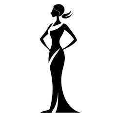 a standing woman model black icon on white background.