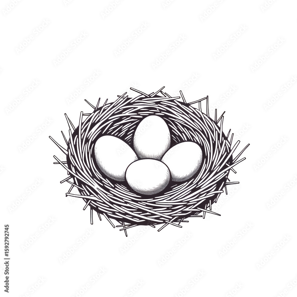 Poster a bird's nest made of twigs with four empty egg spaces view on transparent background