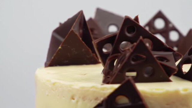 Artistic Chocolate Garnishes Enhance Cream Cake Dessert Video