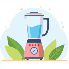 Fototapeta premium Cute blender spinning smoothie flat vector