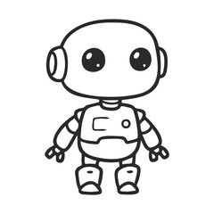 Obraz premium Cute cartoon robot with big eyes and rounded features in black and white