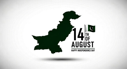 The map of pakistan in a bold green silhouette is presented alongside the number 14 and the pakistani flag, commemorating independence day on august 14th
