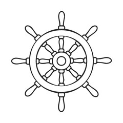 Fototapeta premium Vintage ship wheel sketch outline with nautical steering design