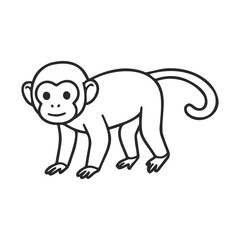 Obraz premium Cute outline drawing of a playful young monkey for kids coloring activities