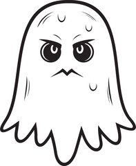 Angry Cartoon Ghost Character – Black and White Halloween Line Art Illustration