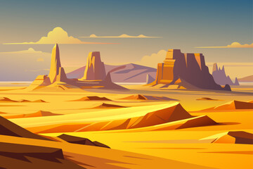 Flat Open Desert With Low Rocky Mounds And Yellow Ground