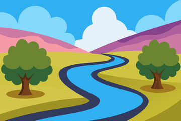 Obraz premium Flat River Valley With A Curved Stream And Soft Light