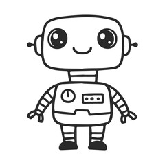Cute smiling cartoon robot with large eyes and antennas