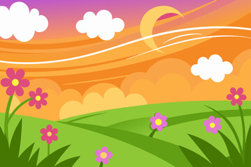 Vector Bright Meadow With A Wind Trail Across The Grass