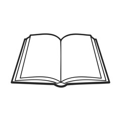 Open black and white book illustration with blank pages