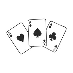 Three aces spades hearts clubs playing cards on white background