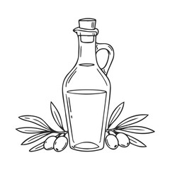 Hand-drawn olive oil bottle with olives and leaves design
