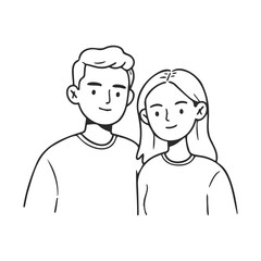 Obraz premium Black and white line art of young caucasian couple smiling together