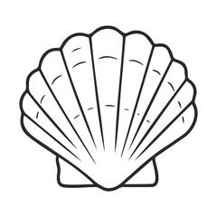 Simple scallop seashell outline drawing in black and white