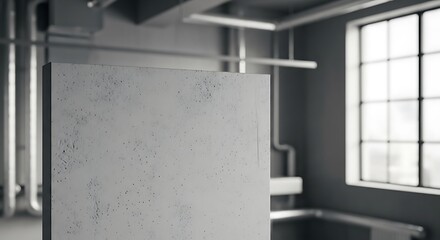 Industrial interior design featuring a blank, textured concrete panel.