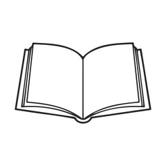 Fototapeta premium Simple outline of an open book with blank pages in black and white illustration