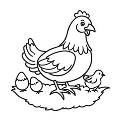 Fototapeta premium hen sitting on nest kids for coloring page