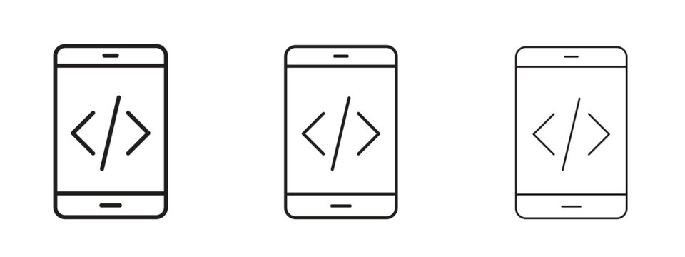 Mobile apps development icon. black strokes lines vector pack for graphic work