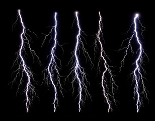 Four streaks of lightning on a black background