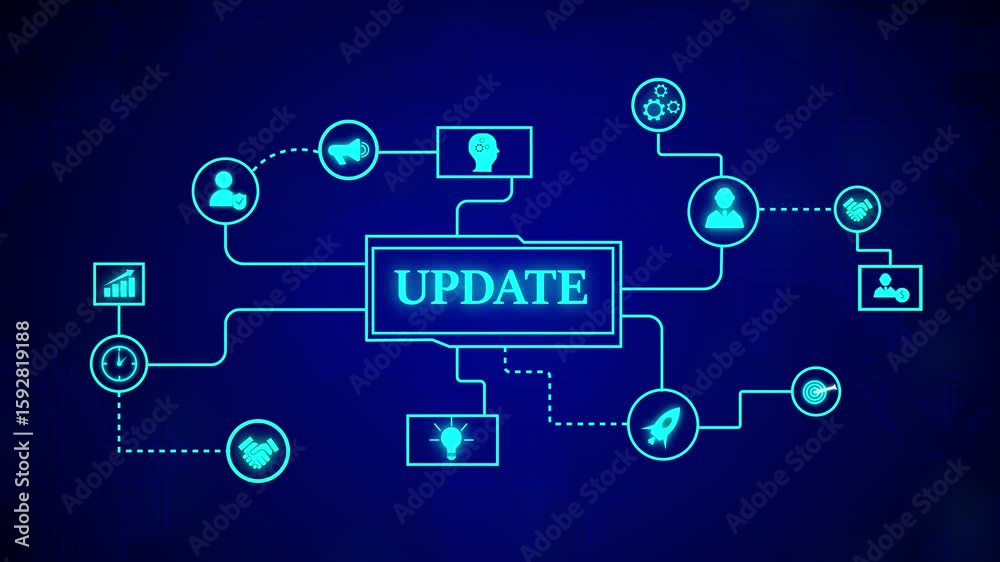 Poster abstract digital design with the word update and futuristic connection. update animation with digita