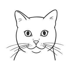 Fototapeta premium Simple black and white cat illustration with whiskers and alert eyes