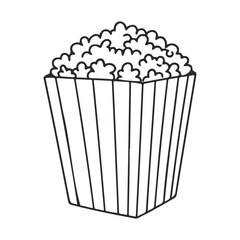 Black and white illustration of popcorn in a striped box