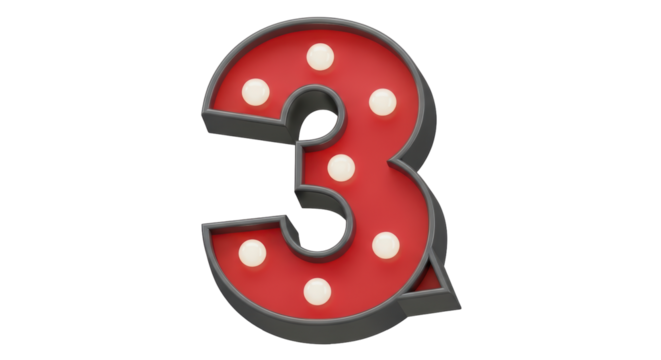 Isolated Red Number Three Light