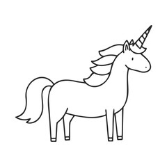 Fototapeta premium Cute cartoon unicorn with spiral horn and flowing mane outlines