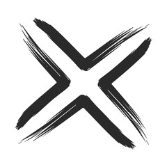 Abstract black brushstroke x on white background
