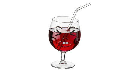 Isolated Wine Glass with Angry Face and Straw