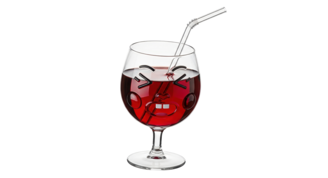 Isolated Wine Glass with Angry Face and Straw - Powered by Adobe