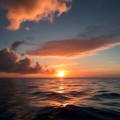 Calm Sunset Over the Sea with Shimmering Waves and Soft Clouds