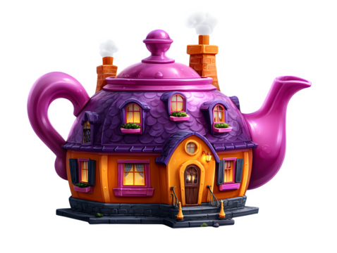 A house shaped like a teapot, isolated on transparent background