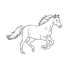 Dynamic black and white horse outline illustration capturing motion