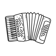 Monochrome accordion illustration of bellows and keyboard